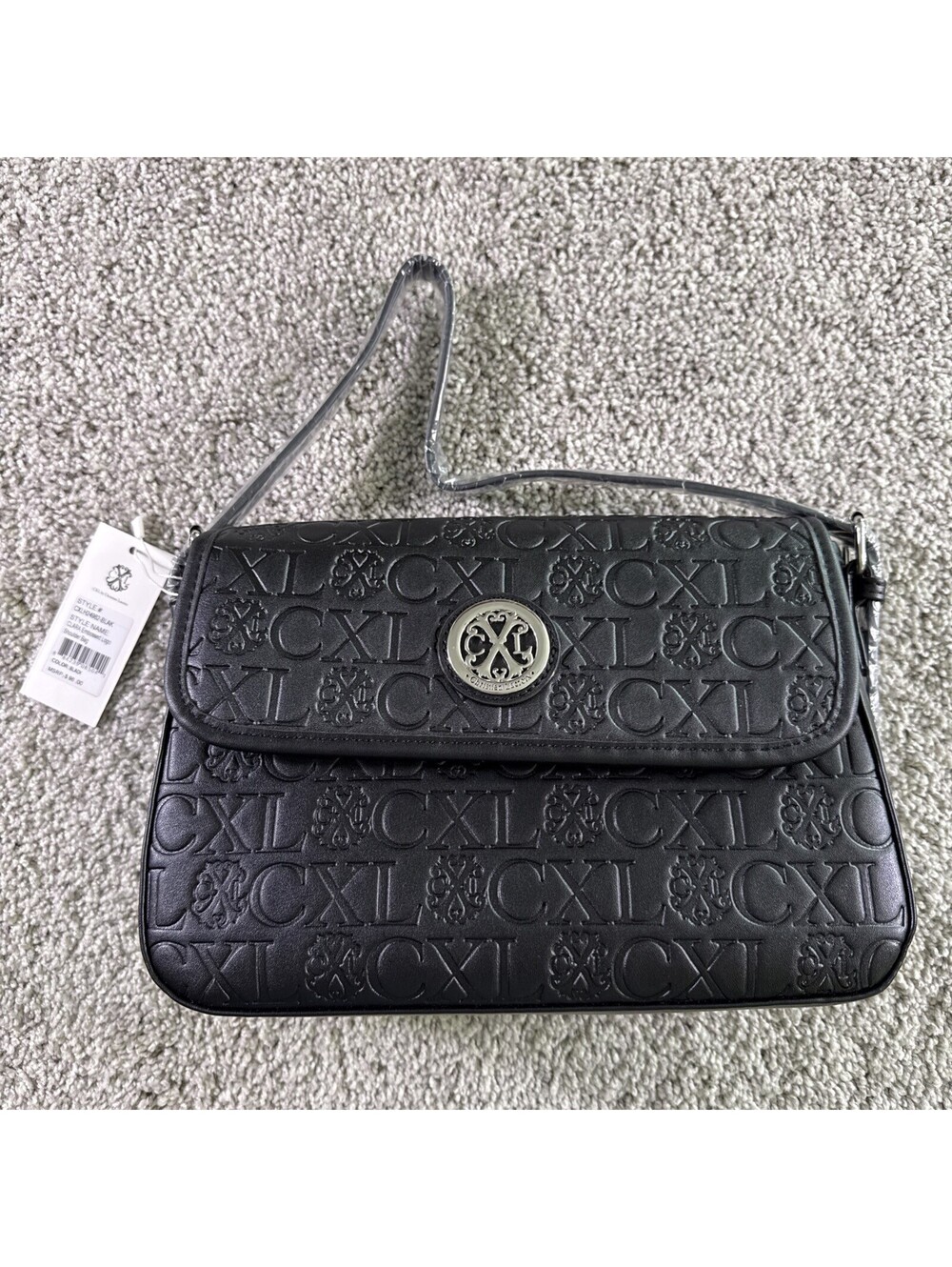 CXL Christian Lacroix Clara Embossed Logo Shoulder Bag strap BLACK NWT MSRP $98
